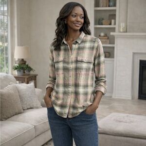 Old Navy Flannel Boyfriend Shirt Button-Up Women’s S Plaid Relaxed Fit Cabincore